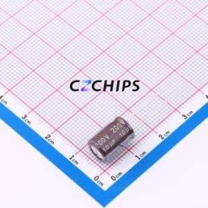 Condensateur électrolytique en aluminium à montage traversant DHG200M106G120S1AA, montage traversant, D8xL12mm 10uF 20% 200V 220mA-100kHz - Product Image 1