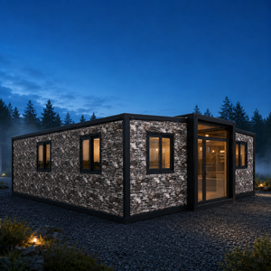Nouvelle Maison Modulaire Conteneurisée Tiny Homes NewGen 20FT, Cabine Préfabriquée Revêtue de Pierre, Structure Robuste Extensible, Design Villa Rectangulaire - Product Image 1
