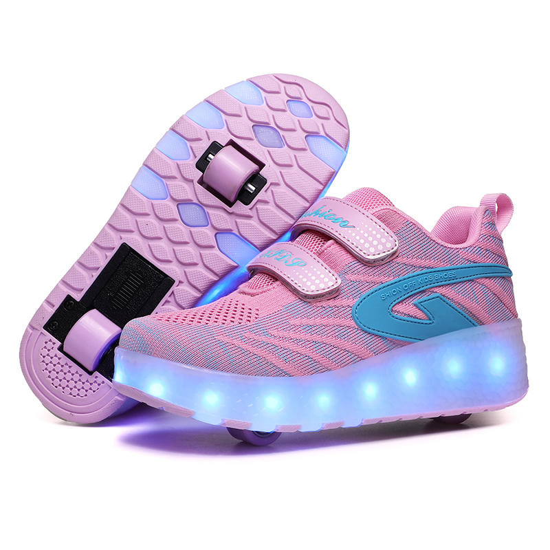 Wholesale Kids Top Quality Unsex Flashing Wing Led Shoes With 2 Wheels Rechargeable Skate Roller Shoes