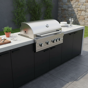 เตาบาร์บีคิวแก๊สแบบพับได้ สไตล์เกาหลี สำหรับสวนกลางแจ้ง 4 หัวเตา สแตนเลส 304 ระบบจุดไฟ Piezo ชุบโครเมียม พรีเมียม ทันสมัย สำหรับย่างสเต็ก - Product Image 1