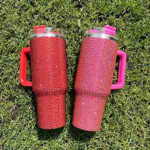 Handle 40Oz Rhinestone Bling Diamond Tumbler Stainless Steel Insulated Vacuum 40 Oz Travel <b>Mug</b> With Straw - Product Image 3