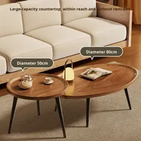 Ensemble de tables basses pliantes en pierre antique avec plateau en bois et table d'appoint pour petits appartements - Meubles de salon
