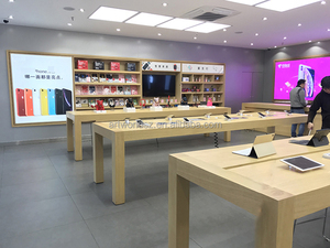 Escritorio de exhibición de tienda de computadora moderna, accesorios de tienda eléctrica, mesa de exhibición de madera, venta al por menor, mesa de exhibición de teléfono celular, estilo <span class=keywords><strong>Apple</strong></span> - Product Image 5