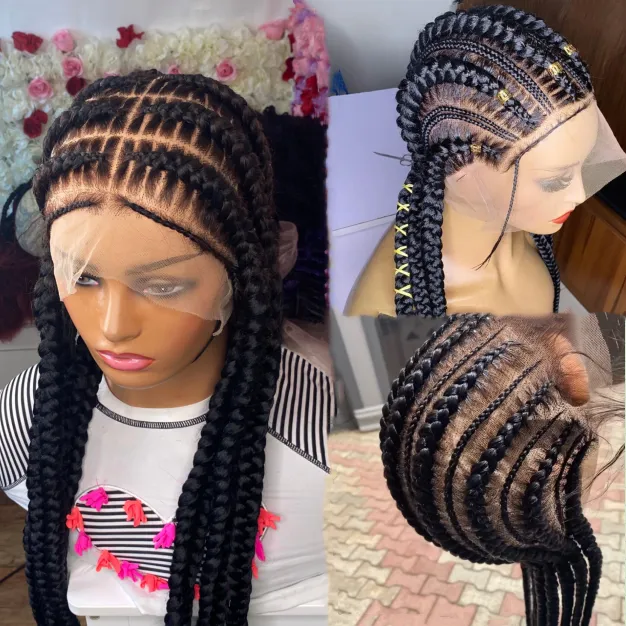 Wholesale Full Lace Braided Wigs Glueless Baby Hair Front Virgin Braiding Raw Hd Laces Vendors Cornrow Braid Wig For Black Women