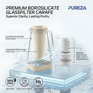 Carafe à <span class=keywords><strong>eau</strong></span> en verre écologique PUREZA avec <span class=keywords><strong>filtre</strong></span> à charbon actif, réduit le goût de chlore et de plomb, qualité alimentaire, sans BPA, 10 tasses - Product Image 5