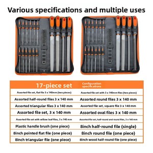 Set File lintas batas 19 buah, alat pengasah berkas baja logam kombinasi 16 buah kikir semi-bundar segitiga datar - Product Image 3