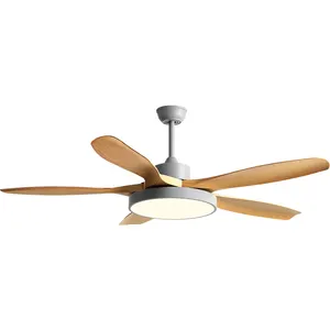 Solid Wood 5 Blades 48 52 60 Inch Ceiling Fan Lamp Remote Control Modern Led Ceiling Fan With Light