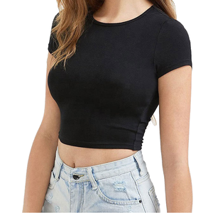 T-shirt à encolure ronde pour femmes, coupe régulière, <span class=keywords><strong>col</strong></span> <span class=keywords><strong>bateau</strong></span>, haut court en nylon, personnalisé avec maillot doux et respirant - Product Image 1