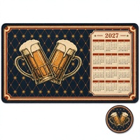 Tapis de bureau rétro vintage XL avec calendrier en forme de chopes de bière et dessous de verre rond assorti antidérapant pour comptoir de bar