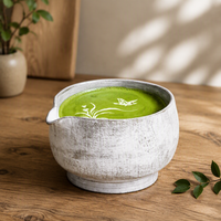 Bol à matcha en céramique grise de style américain BAMBUS, 420 ml, grand bol à thé avec texture rugueuse pour la préparation du matcha à la maison ou au café