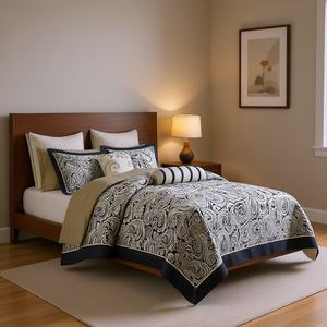 Ensemble de couette 12 pièces en coton imprimé réversible, style classique, literie toutes saisons pour usage domestique - Product Image 2