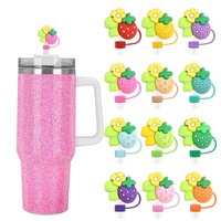 Décorations de paille en forme de fleur de dessin animé mignonnes, vente en gros, bricolage, 10 mm, universel, anti-poussière, couvre-paille supérieur en forme de fraise, accessoires