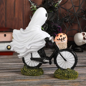 Lindo fantasma de Halloween decorativo espeluznante fantasma bicicletas Halloween figurita fantasma bicicletas jinete con calabaza Rosa decoración de Halloween - Product Image 2