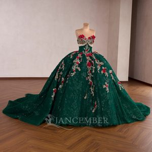 Vestido de Quinceañera de Gasa con Escote Corazón Rsm261038, Mangas Desmontables, Espalda de Encaje, Lentejuelas, Bordados y Apliques, Cola Watteau - Product Image 5