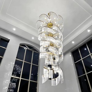 Candelabro moderno de lujo dorado con diseño contemporáneo, lámparas de techo de cristal, techo colgante grande, sala de estar, Vestíbulo de Villa - Product Image 2
