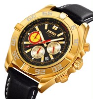 Skmei 9322 Montres à bracelet en cuir doré avec mouvement chronographe étanche à la mode pour hommes Montre de sport à main lumineuse pour hommes