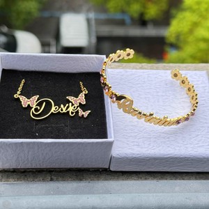 Qiuhan hoa Birthstone Cuff Bangles bướm tên nơi Vòng cổ trang sức tùy chỉnh Tên Bộ - Product Image 5