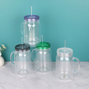 Vaso globo de nieve de 22 oz con asa y pajita, transparente, preperforado - Product Image 2
