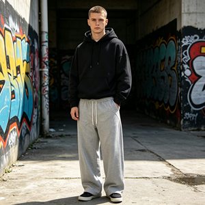 Sudaderas con capucha personalizadas para hombre, estilo jogger, holgadas, 500 g/m², 100 % algodón, con bordado 3D en relieve, reflectantes, de corte extragrande/recto, conjuntos deportivos para hombre. - Product Image 1