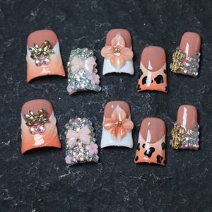 Faux ongles à presser faits main, couvrance totale, motif étoile et papillon, en acrylique de luxe, prix d'usine en gros - Product Image 4