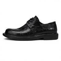 Chaussures en cuir décontractées pour hommes, mode été-automne, respirantes, antidérapantes, bout rond, plates, tendance, à lacets, noires unies