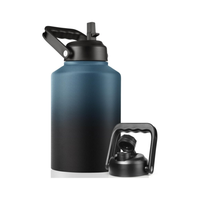 Bouteille d'eau isotherme en acier inoxydable grande capacité 128 oz avec couvercle anti-déversement, paille et poignée pour usage quotidien en extérieur