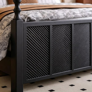 Premium <b>Black</b> Solid Wood <b>Bed</b> Frame French Vintage Wave Panel Carved Headboard Turned Post Bedroom Furniture Stable Home Wooden D - Product Image 4