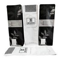 Sacs à café blancs et noirs à fond plat avec valve et fermeture éclair, thermoscellables, personnalisés, en PE de qualité alimentaire, pour grains de café, prix usine
