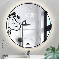 Horloge murale ronde LED au design moderne de dessin animé avec bande lumineuse étanche pour miroir de salle de bain