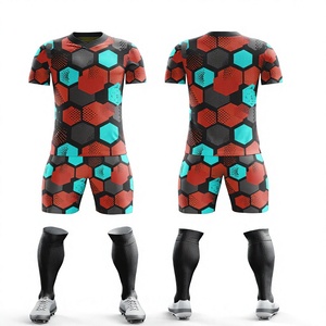 Ensemble de maillot de football personnalisé pour hommes, sublimation, motif hexagonal en nid d'abeille, respirant, séchage rapide, ensemble uniforme de football, chemise à manches courtes - Product Image 1