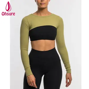 Женский пуловер, свитшот, спортивная одежда для спортзала, сексуальная укороченная футболка для девушек, укороченная футболка для йоги с длинным рукавом, футболка для женщин