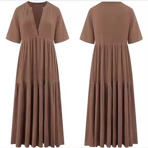 Vestidos Casuales de Verano 2025, Nuevo Diseño, Alta Calidad, 100% Algodón, Holgados, Maxi, Manga Corta, Cuello en V - Product Image 6