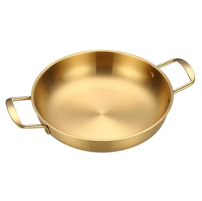 Panci Penggorengan datar Mini Stainless Steel emas perak anti lengket peralatan masak dapur panci makanan laut Paella Pan