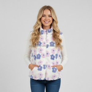 Gilet en polaire personnalisé pour femmes avec appliques florales 3D pour l'hiver, gilet en sherpa pour femmes - Product Image 1