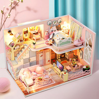 CAYI Sweet Time maison de poupée bricolage maison de poupée Mini maison de poupée en bois maison de poupée mains artisanat maisons de poupée Kit avec lumière LED pour les filles
