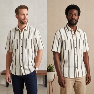 <span class=keywords><strong>Camicia</strong></span> Casual da <span class=keywords><strong>Uomo</strong></span> in <span class=keywords><strong>Lino</strong></span> <span class=keywords><strong>a</strong></span> <span class=keywords><strong>Righe</strong></span>, Traspirante Estiva <span class=keywords><strong>a</strong></span> Maniche Corte per Vacanze al Mare - Product Image 1