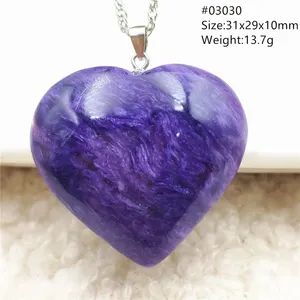 Perhiasan Liontin <span class=keywords><strong>Hati</strong></span> Kristal Charoite Ungu Alami Rantai Bambu Unisex Kalung Fashion Trendi AAAAAA - Product Image 6