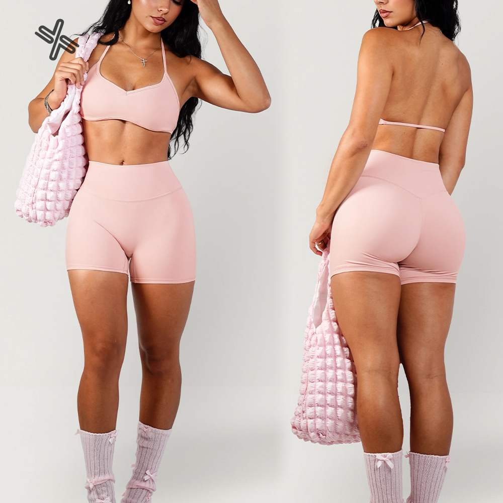 Custom Women Soft Breathable Elastic Yoga Sports Wear 2 Piece Solid Color Gym Fitness Sets