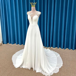 Jancember LSSM001 Robes de mariée A-ligne de mariage sans manches en dentelle modeste - Product Image 3