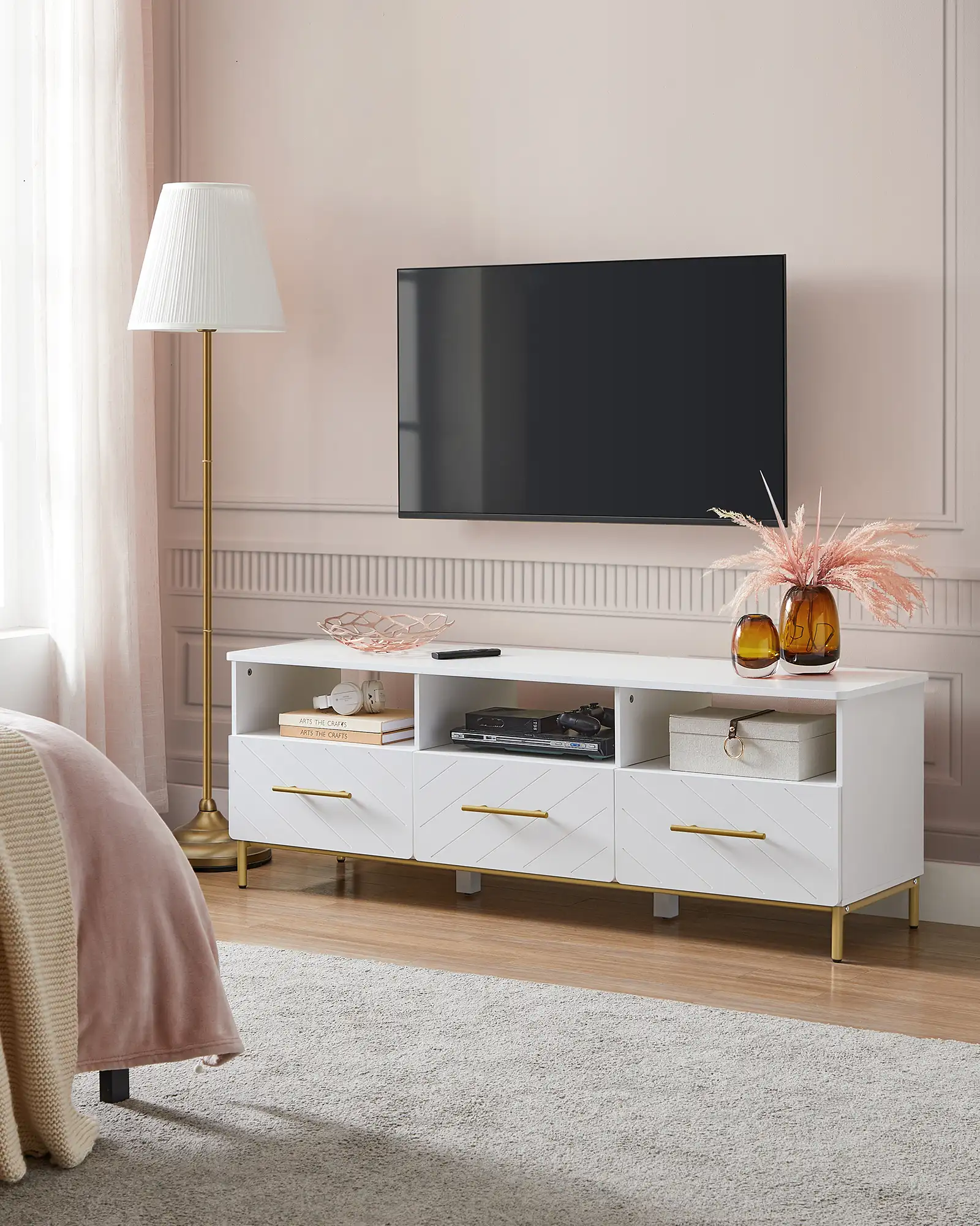 Tv Cabinet Nordic Modern Simple Apartment White TV Console Stand Living Room Wood TV Cabinet With Drawers