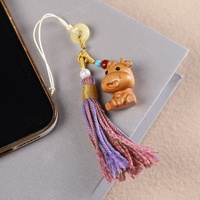 Chaîne de téléphone portable en bois de santal Zodiaque, pendentif pour sac de voiture, porte-clés petit animal, accessoire pompon coloré en stock