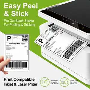 लेजर/इंकजेट प्रिंटर के लिए पुनर्चक्रण योग्य 2-अप चिपकने वाला शिपिंग मेलिंग लेबल वाटरप्रूफ व्हाइट पेपर स्टिकर