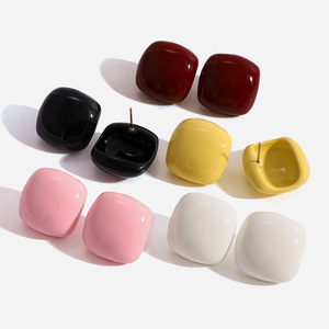 Pendientes de tuerca geométricos cuadrados de acero inoxidable en colores borgoña, rosa, blanco, amarillo y negro, joyería de moda. - Product Image 1