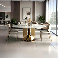 Set Meja Makan Konvertibel Modern Baru 8 Kursi dengan Permukaan Marmer Mewah & Kaki Stainless Steel untuk Dapur Ruang Makan Hotel