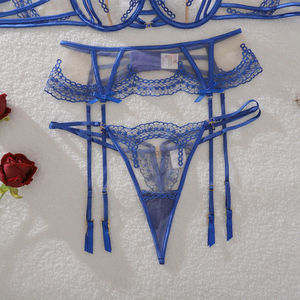Nuovo Set di Lingerie Blu Zaffiro con Ricami Splendenti e Vestibilità Impeccabile, Intimo alla Moda - Product Image 4