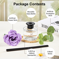 Diffuseur de parfum d'ambiance pour la maison, ensemble de 180 ml avec huile parfumée, fleur artificielle, bâtonnets d'eucalyptus, parfum réglable, décoration pour bureau et salle de bain