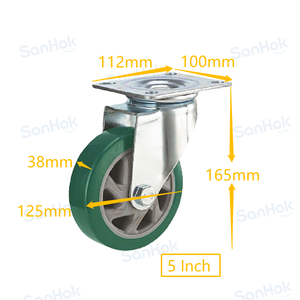 6-Zoll-grüne <span class=keywords><strong>PU</strong></span>-Vorbau-Lenkräder mit Platte für Trolley <span class=keywords><strong>Green</strong></span> <span class=keywords><strong>Color</strong></span> Wheel Casters - Product Image 5