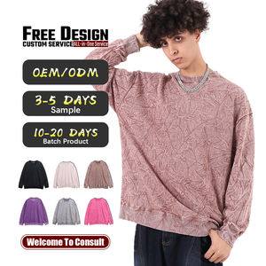 Sudadera Unisex Holgada con Cuello Redondo, Estilo Arrugado, Lavado con Efecto Nieve Otoñal, 400g, con Estampado Floral, Servicio OEM - Product Image 1