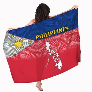 맞춤형 인쇄 사롱 필리핀 국기 색상 스타일 파레오 비치웨어 수영복 커버 업 패션 해변 여름 비키니 랩