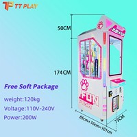 Nouvelle conception de machine à griffes d'arcade en plastique rose et noir, style chat, avec accepteur de billets, à monnayeur, pour cadeaux, avec LED